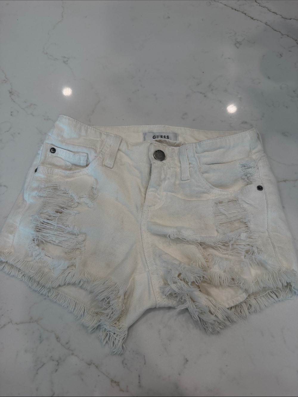 GUESS White Distressed Denim Cutoff Shorts